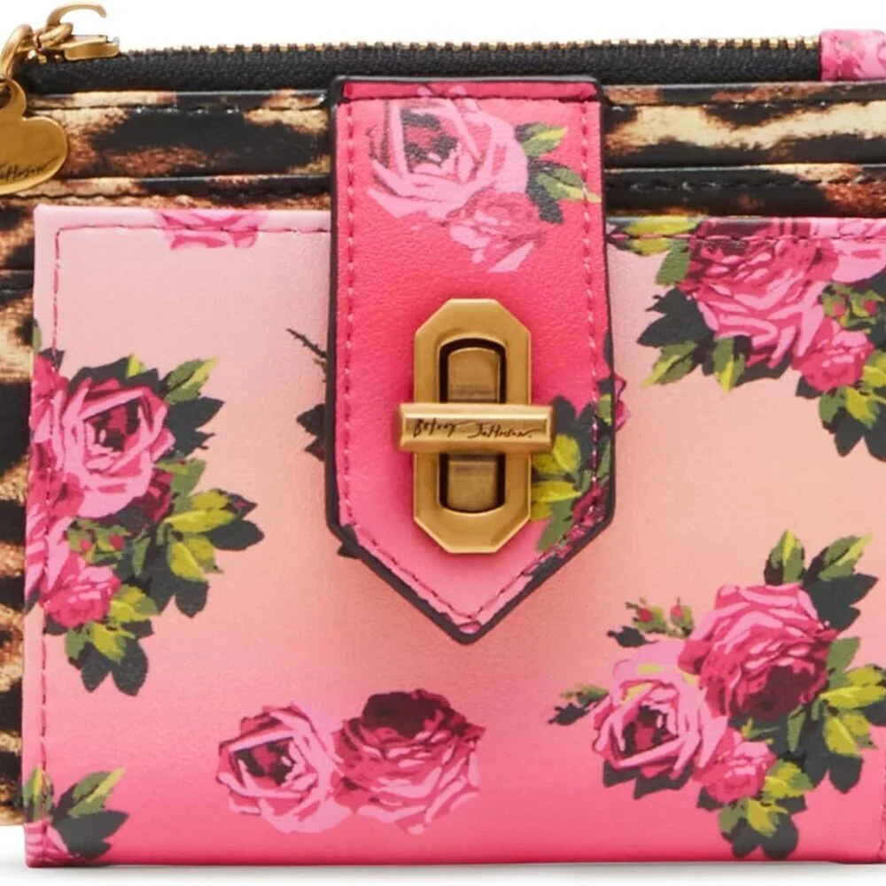 Leopard Floral Bifold Wallet Womens Polyester Zipper Card ID